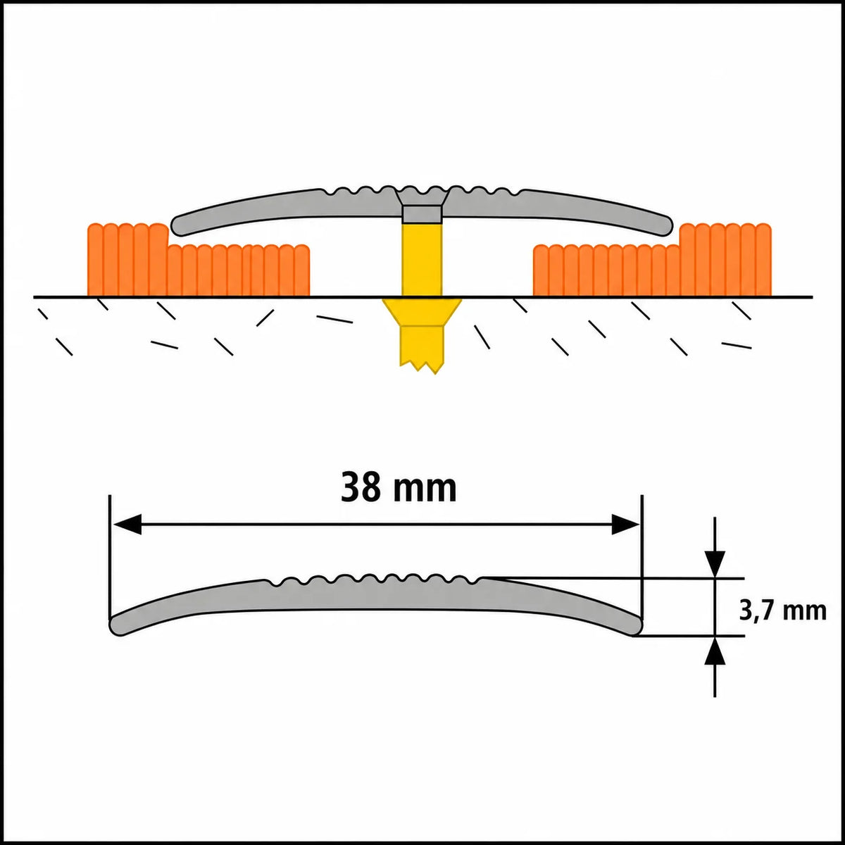 38mm Aluminium Door Threshold Strip – Carpet to Laminate Bar Diagram