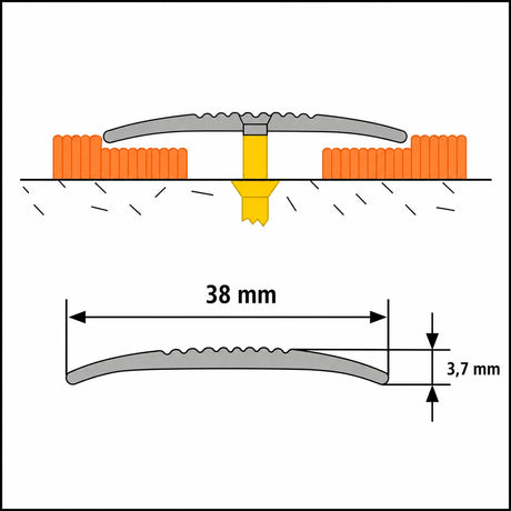 38mm Aluminium Door Threshold Strip – Carpet to Laminate Bar Diagram