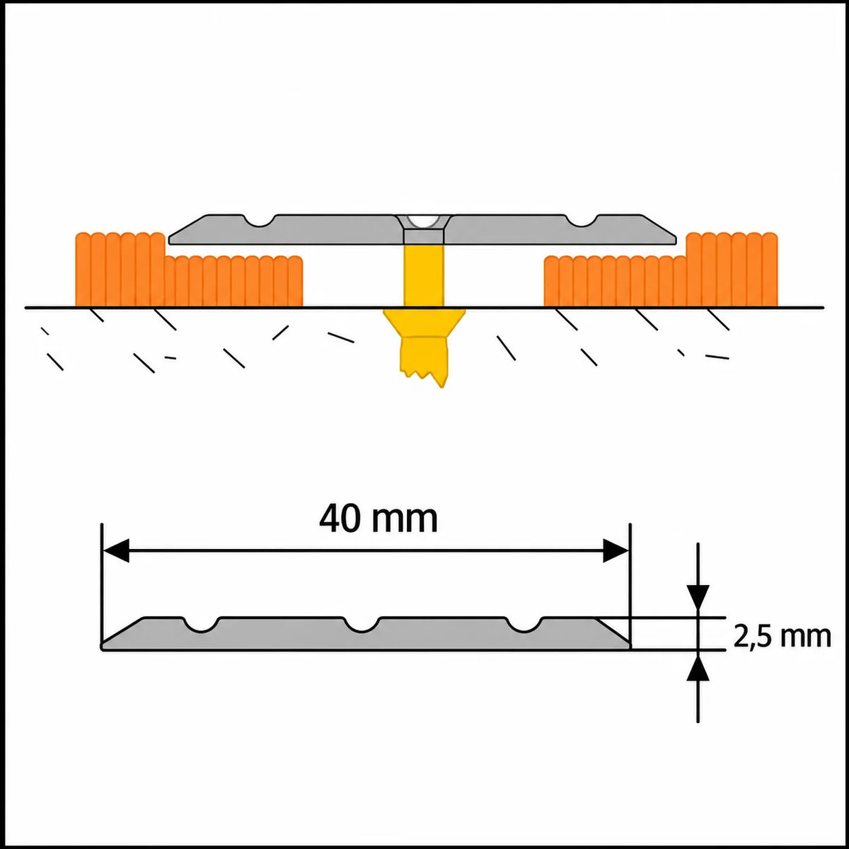 40mm Aluminium Door Threshold Strip – 1m & 2m Diagram