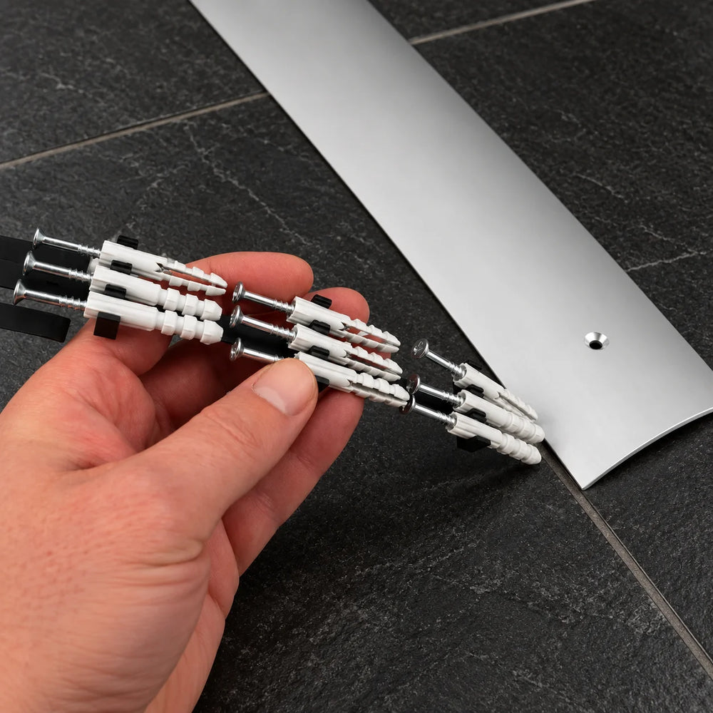 70mm Anodised Aluminium Door Threshold Strip Installation On Black Tile