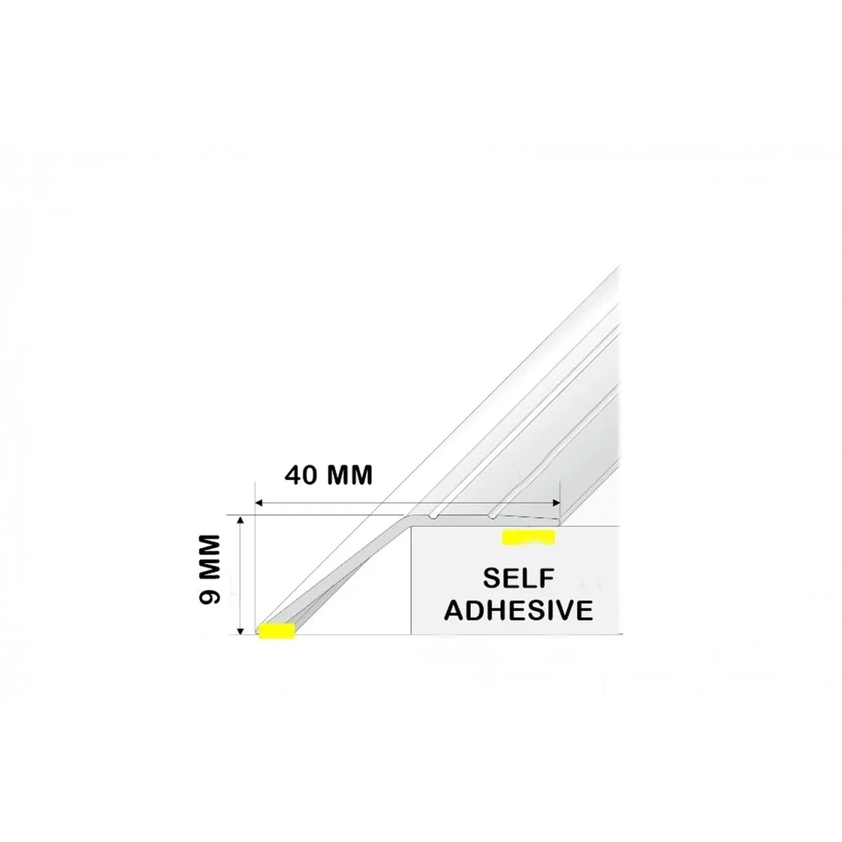 40x9mm Aluminium Ramp Door Threshold Strip – 900mm Self-Adhesive Diagram