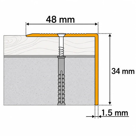 Aluminium Stair Nosing 48MM X 34MM Ribbed Anti Slip Edge Trim technical diagram