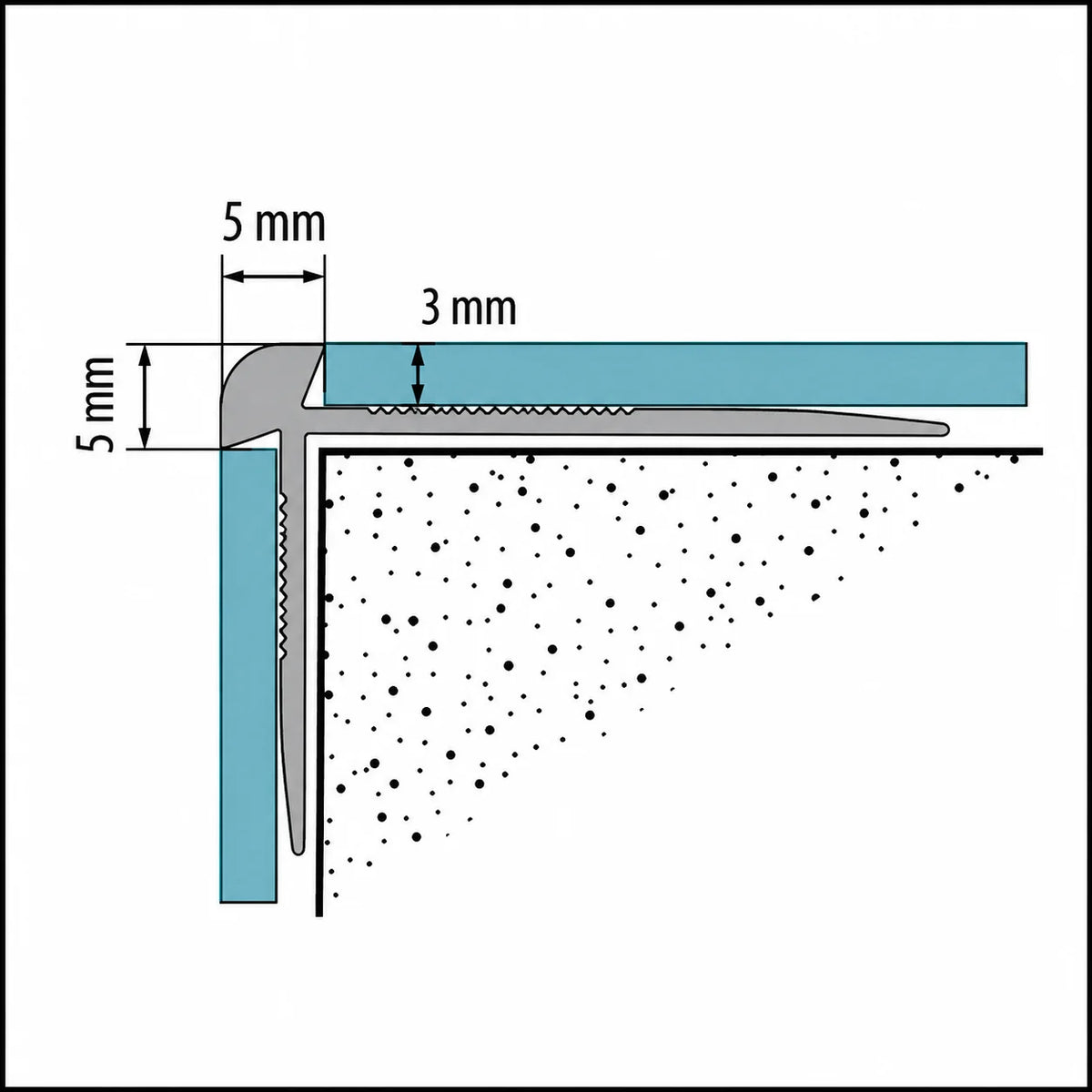 3mm LVT Aluminium Stair Nosing Outer Corner – Silver Diagram