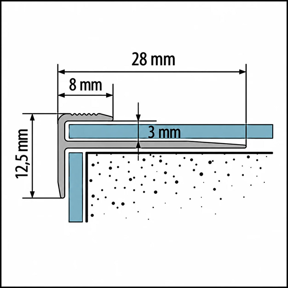 3mm LVT Aluminium Stair Nosing Outer Corner – 900mm & 2500mm Diagram