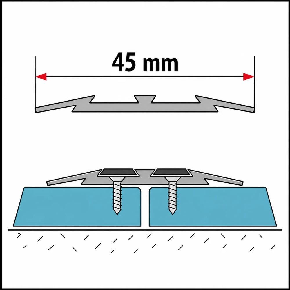 45mm Aluminium Transition Strip with Rubber – 1m & 2m Diagram