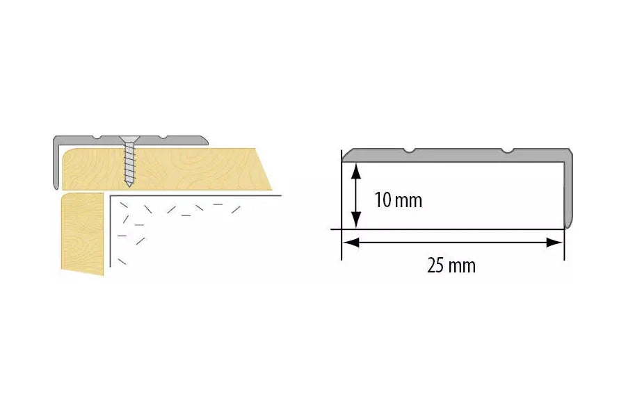 Anodised Grooved Anti-Slip Aluminium Stair Nosing 25 MM x 10 MM x 1 M Length