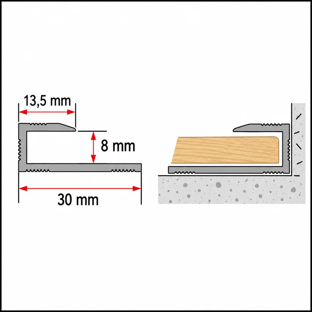 8mm Anodised Aluminium Stop Edge Trim – 1m Diagram
