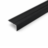 Black A31 25x10mm anodised aluminium self adhesive stair nosing edge trim installed on indoor staircase for slip protection