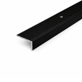 Black A33 40x20mm anodised aluminium non-slip ribbed stair nosing edge trim installed on staircase steps