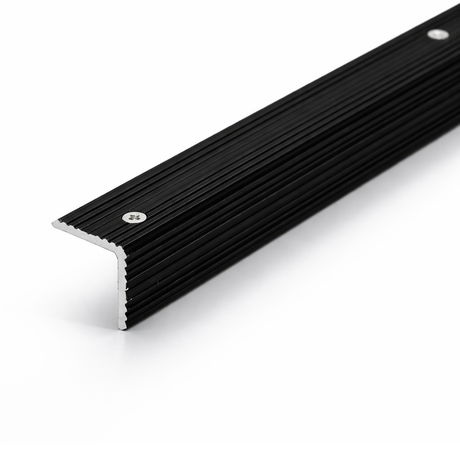 Black A35 ribbed stair nosing edge trim used for anti-slip stair protection