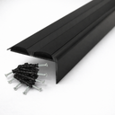 Black Anodised aluminium stair nosing with rubber inserts installed on staircase step