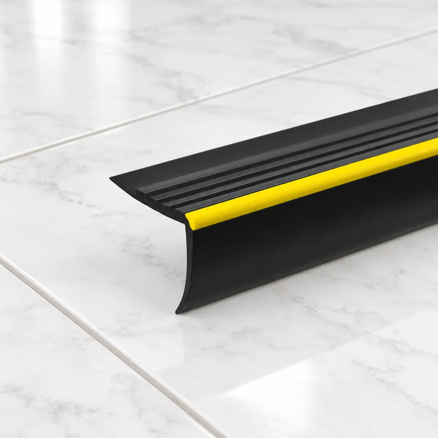 Black Non Slip Stair Nosing with Warning Strip – 40x40mm Flexible PVC