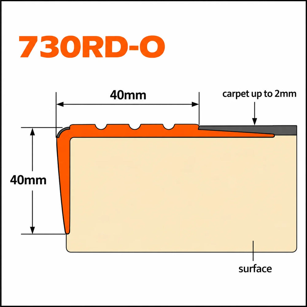 Black Non Slip Stair Nosing with Warning Strip – 40x40mm Flexible PVC Diagram