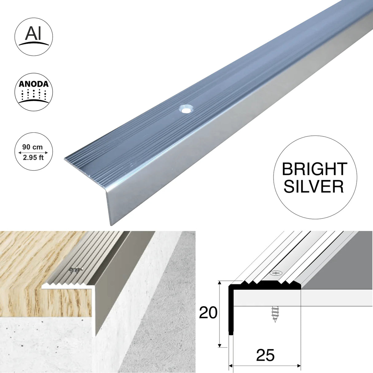 S02 Aluminium Stair Nosing 25x20mm Brass Effect Finish