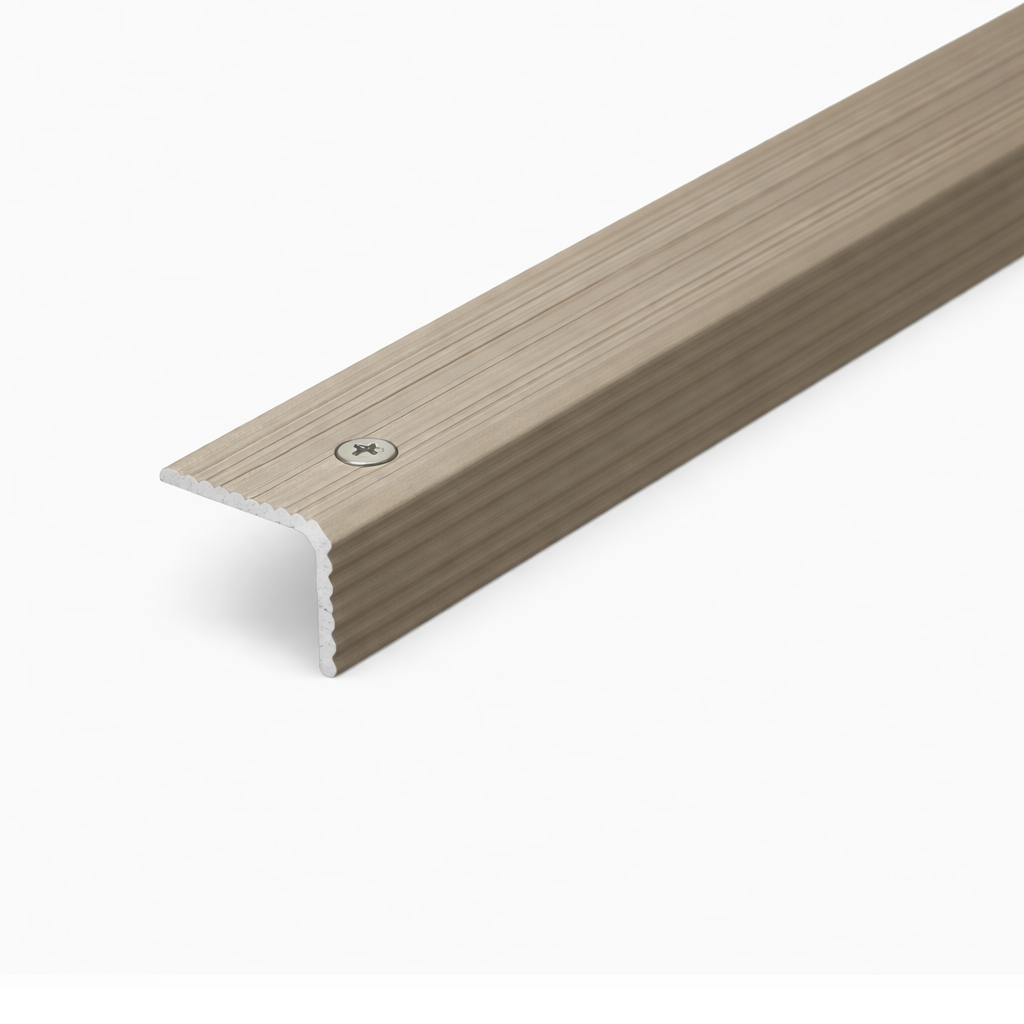 Champagne A35 ribbed stair nosing edge trim used for anti-slip stair protection
