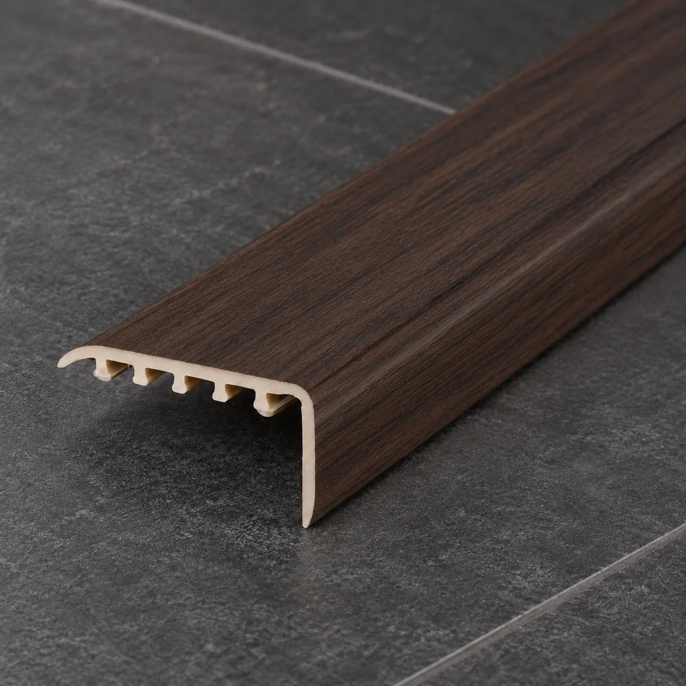 Laminate Edging for Stairs – 45x22mm Wood Effect uPVC Stair Nosing In Dark Color