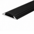 Black A10 anodised aluminium flat non-slip threshold strip installed between two floor surfaces for added safety.