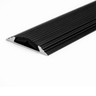 Black A10 anodised aluminium flat non-slip threshold strip installed between two floor surfaces for added safety.