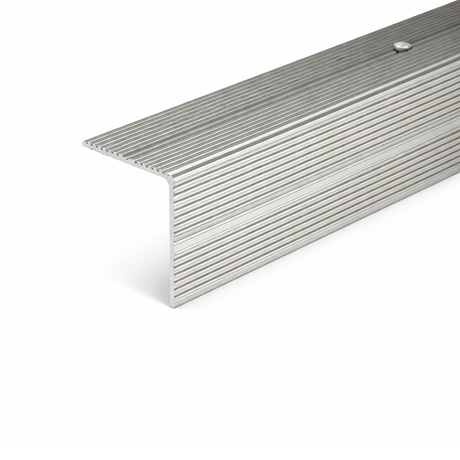 Inox A34 35x35mm anodised aluminium non-slip ribbed stair nosing edge trim installed on staircase steps