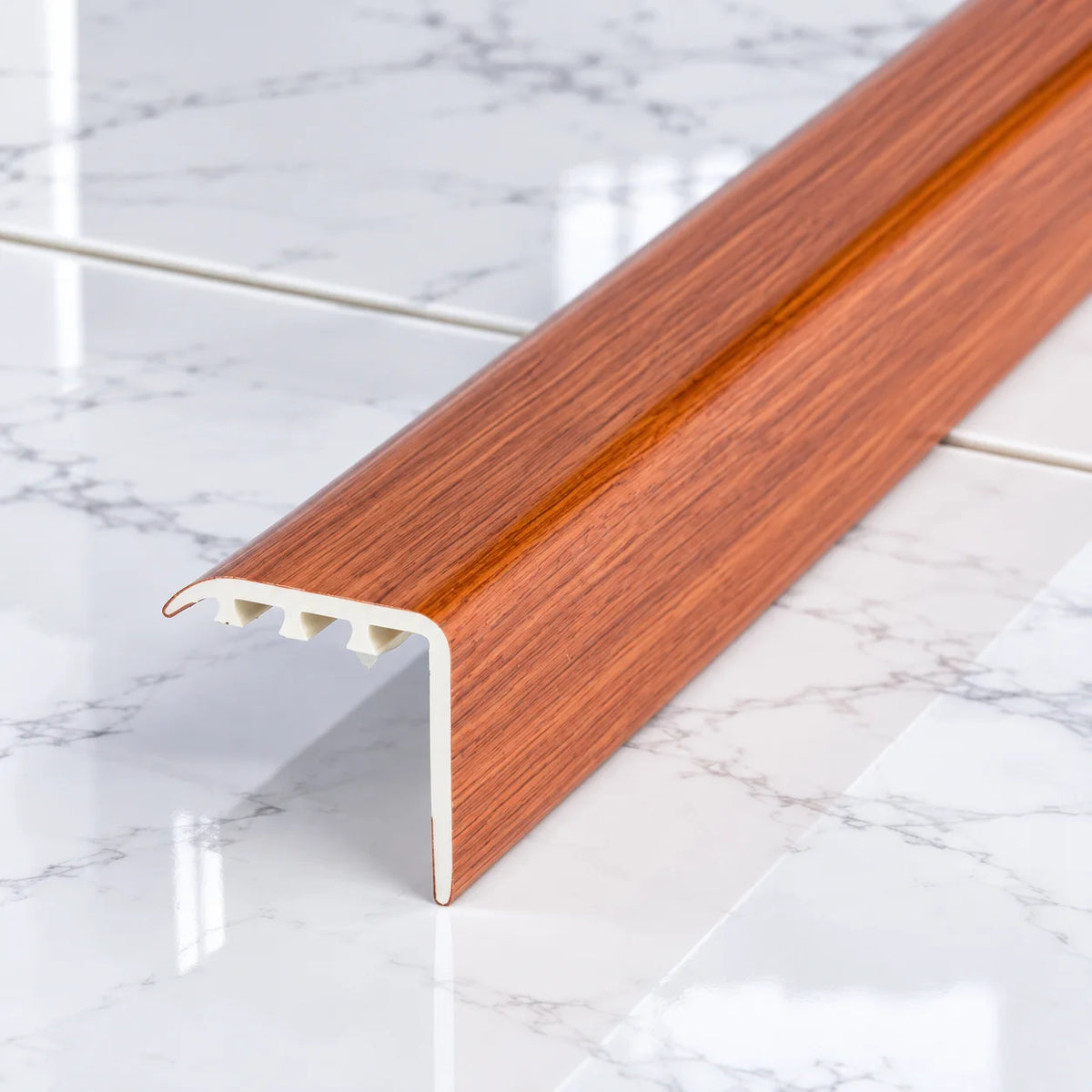 Laminate Stair Nosing 30x30mm uPVC Wood Effect Profile – 0.9m In Mahogany Color