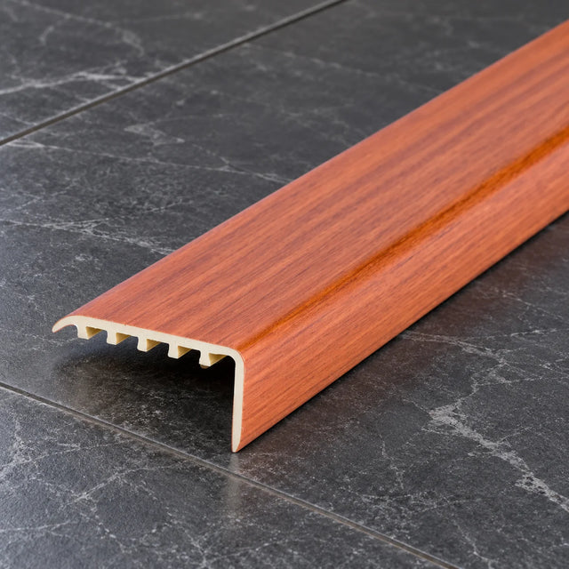 Laminate Edging for Stairs – 45x22mm Wood Effect uPVC Stair Nosing In Mahogany Color