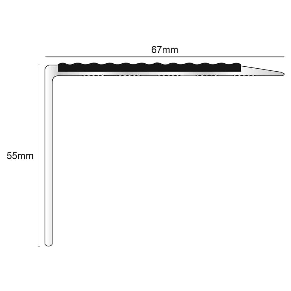 NSL21 Tredsafe 67 x 55mm  Non Slip Stair Nosing Edge Trim With Pvc Insert
