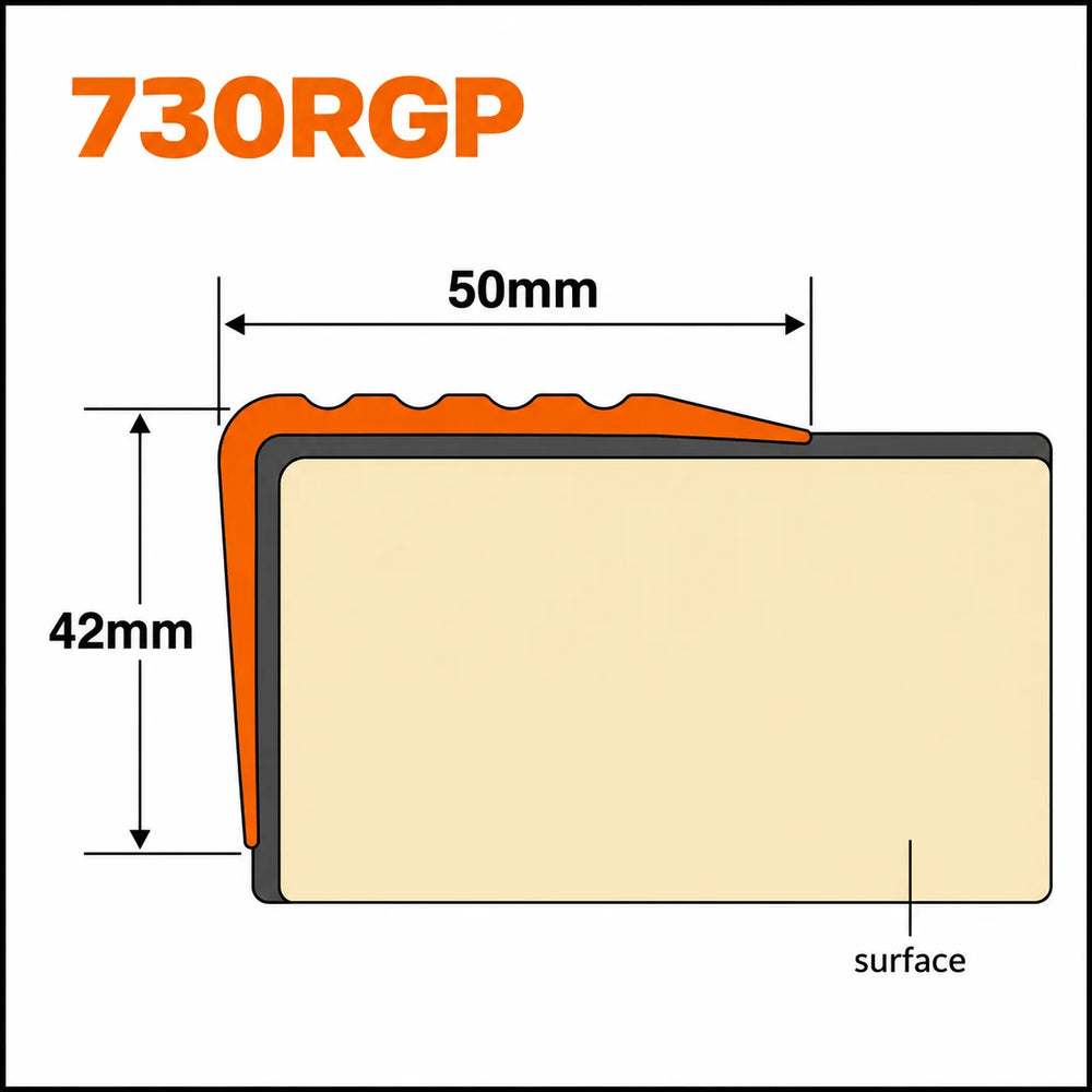 Non Slip Stair Nosing 50x42mm Flexible PVC Rubber Profile – 1.18m Diagram