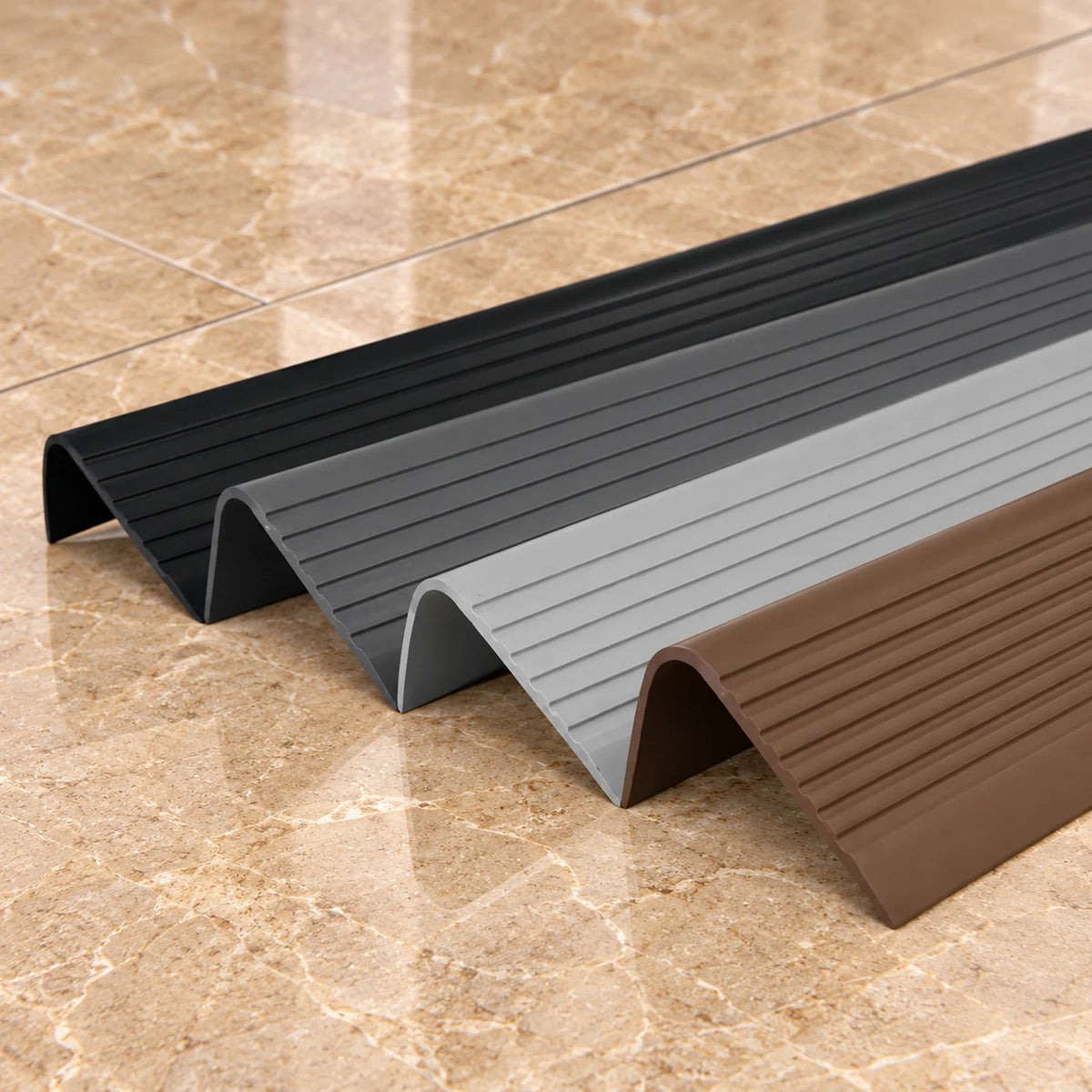 Non Slip Stair Nosing 70x40mm – Flexible PVC Rubber Profile 1.18m All Variants