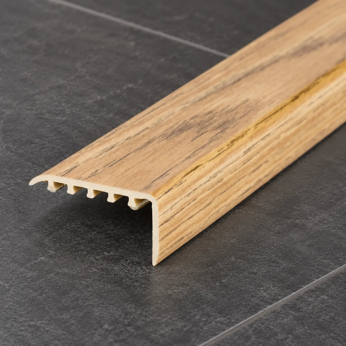 Laminate Edging for Stairs – 45x22mm Wood Effect uPVC Stair Nosing In Oak Color
