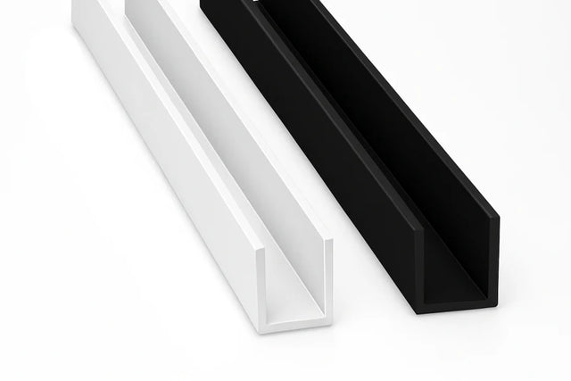 White Riggid Edge PVC U Channel Edge Trim – Black & White Rigid Plastic – StairsNosingUK