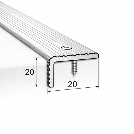 A35 20x20mm anodised aluminium non-slip ribbed stair nosing installed on indoor stairs
