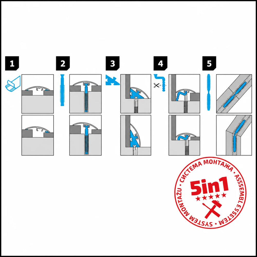 30mm Self Adhesive Aluminium Door Threshold Strip – 930mm 5-in-1 System Diagram