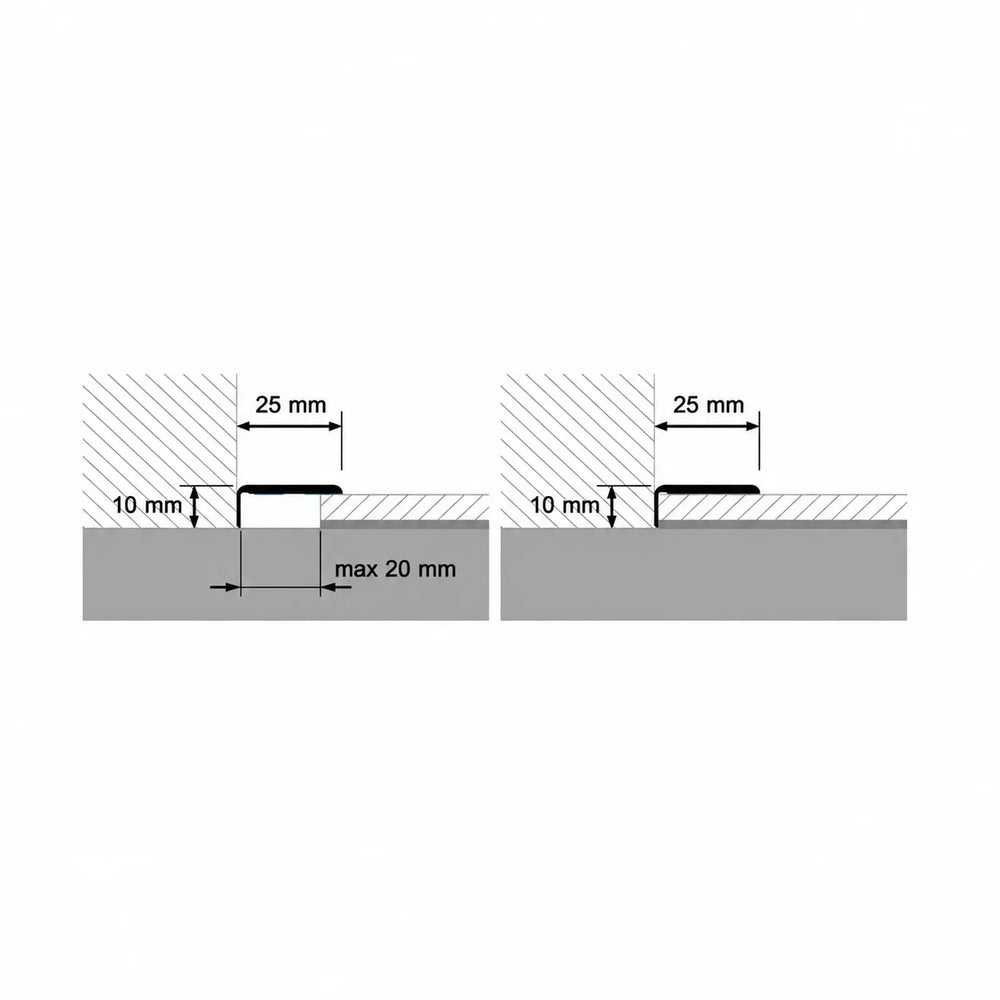 Self Adhesive Floor Trim 25MM X 10MM – Wood Effect and Anodised Aluminium 1m & 2m Diagram