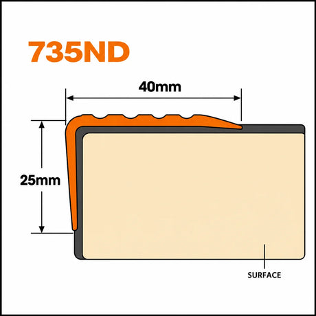 Self-Adhesive Non Slip Stair Nosing 40x25mm Flexible PVC Profile – 1.18m Diagram