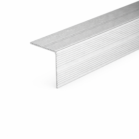 Silver A34 35x35mm anodised aluminium self adhesive non-slip ribbed stair nosing edge trim installed on steps