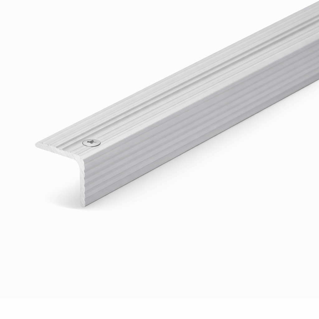 Silver A35 ribbed stair nosing edge trim used for anti-slip stair protection