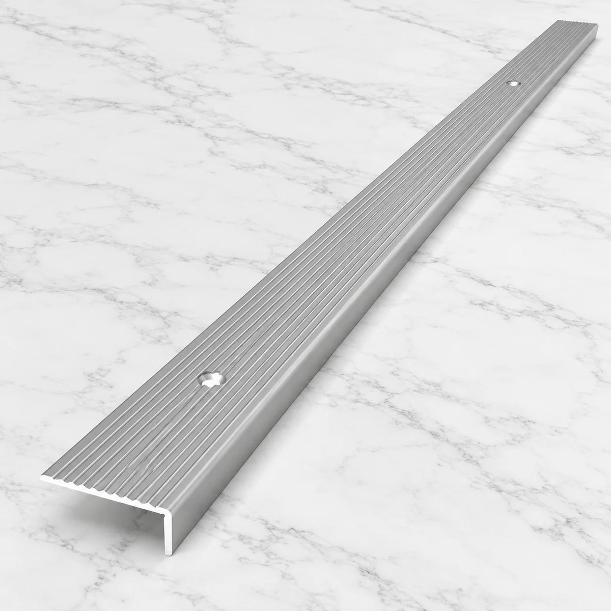 Aluminium Stair Nosing 40MM X 20MM X 0.9M  Wide Grooved Anti-Slip Profile in silver finish
