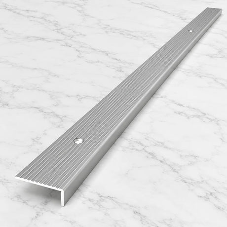 Aluminium Stair Nosing 40MM X 20MM X 0.9M  Wide Grooved Anti-Slip Profile in silver finish