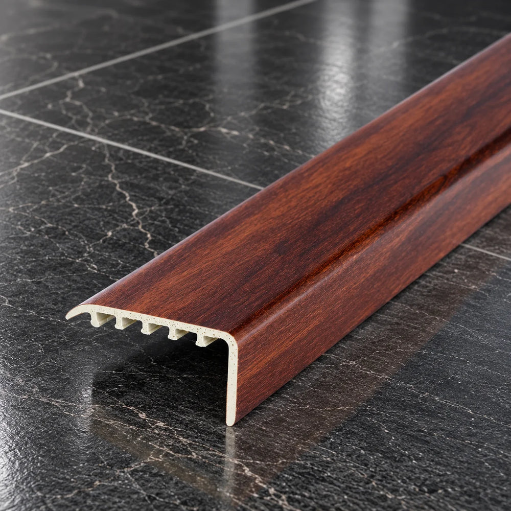 Laminate Edging for Stairs – 45x22mm Wood Effect uPVC Stair Nosing In Walnut Color