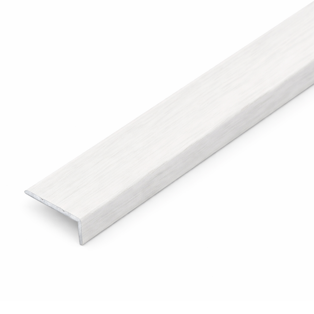 White Oak Aluminium wood effect self-adhesive stair nosing A31 25×10mm providing clean edge finish on stairs