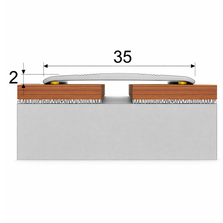 A08 35mm aluminium wood effect flat threshold strip in use for seamless floor transition