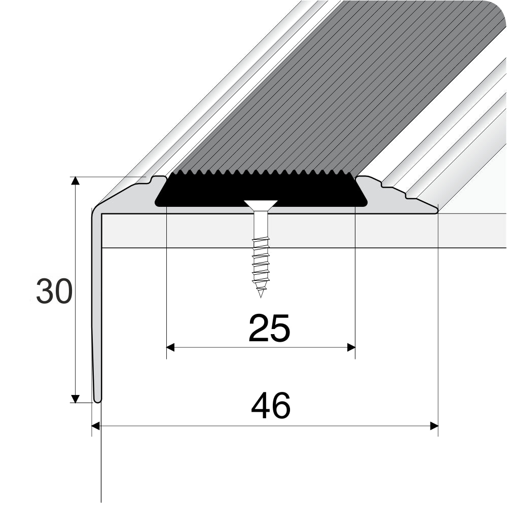 A38 46 x 30mm Non Slip Rubber Stair Nosing Edge Trim size