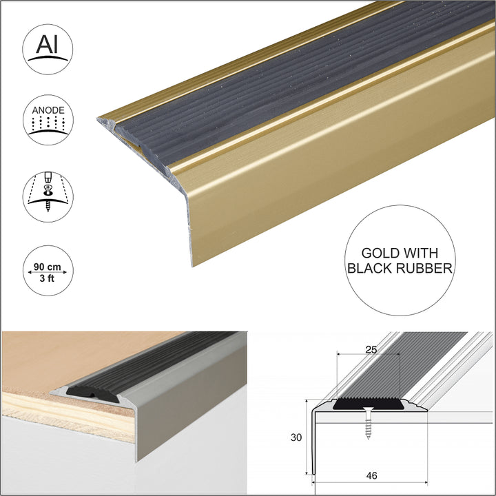 15 Pack Gold A38 0.9m x 46mm x 30mm Screw Fit With Black Rubber