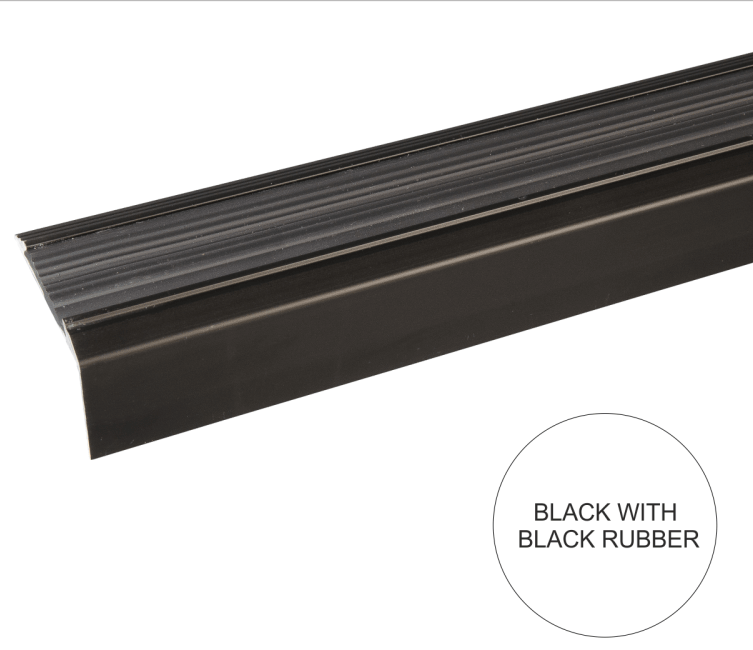 A38 46 x 30mm Anodised Aluminium Self Adhesive Non Slip Rubber Stair Nosing Edge Trim