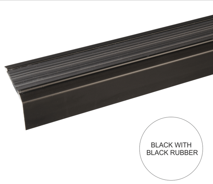 A38 46 x 30mm Anodised Aluminium Self Adhesive Non Slip Rubber Stair Nosing Edge Trim