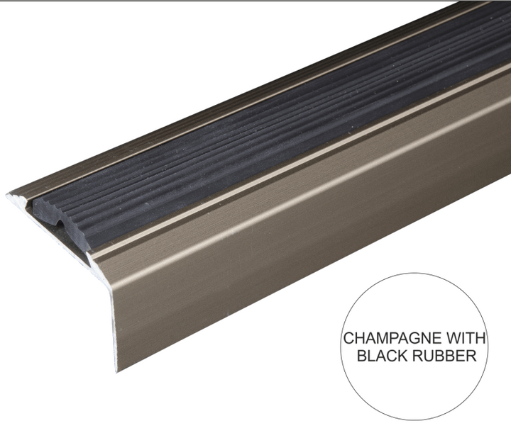 A38 46 x 30mm Anodised Aluminium Self Adhesive Non Slip Rubber Stair Nosing Edge Trim
