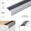 A38 46 x 30mm Anodised Aluminium Self Adhesive Non Slip Rubber Stair Nosing Edge Trim