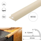 PVC Round Edge tile trim in 8, 10, or 12.5mm depth. 2.5m length. Ideal for tile edges, borders, or floor transitions. Clean, durable finish for wall or floor use.