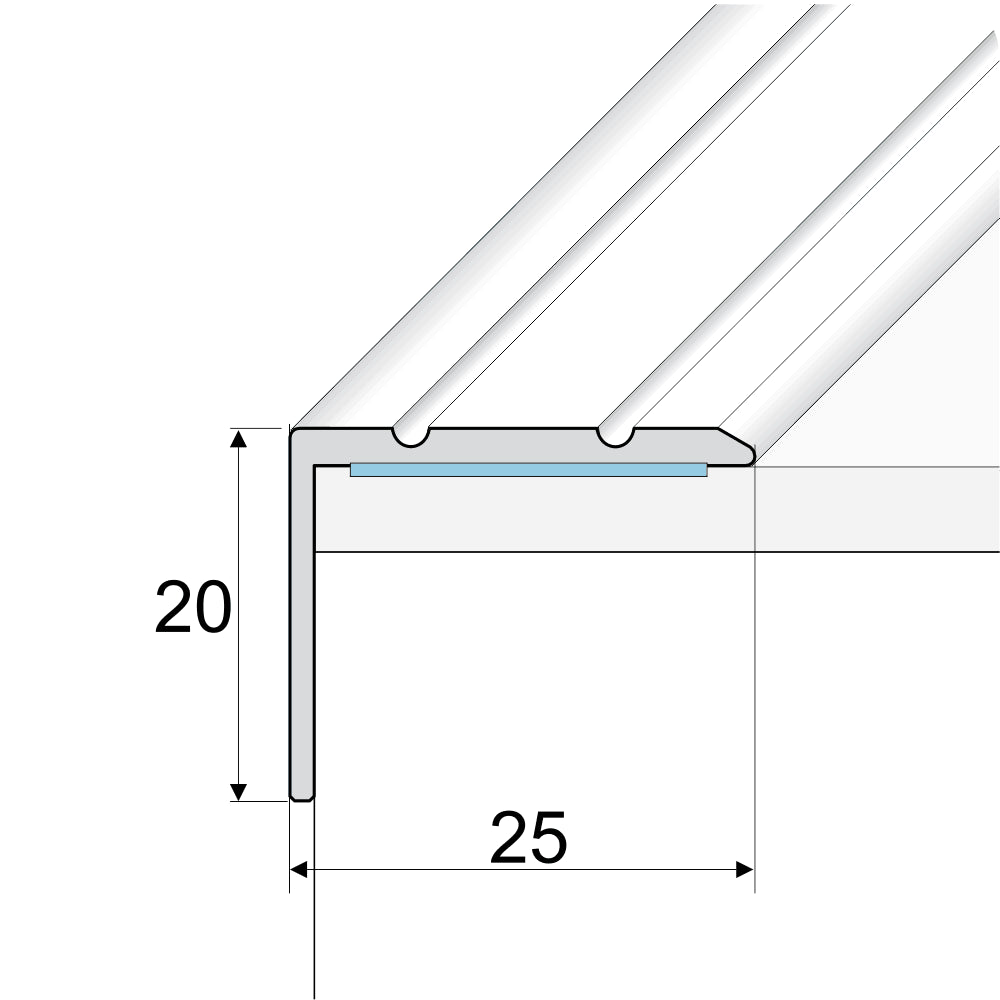 A36 25 x 20mm Self Adhesive Stair Nosing Edge Trim Size