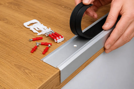 Installing anti-slip rubber insert into aluminium stair nosing profile